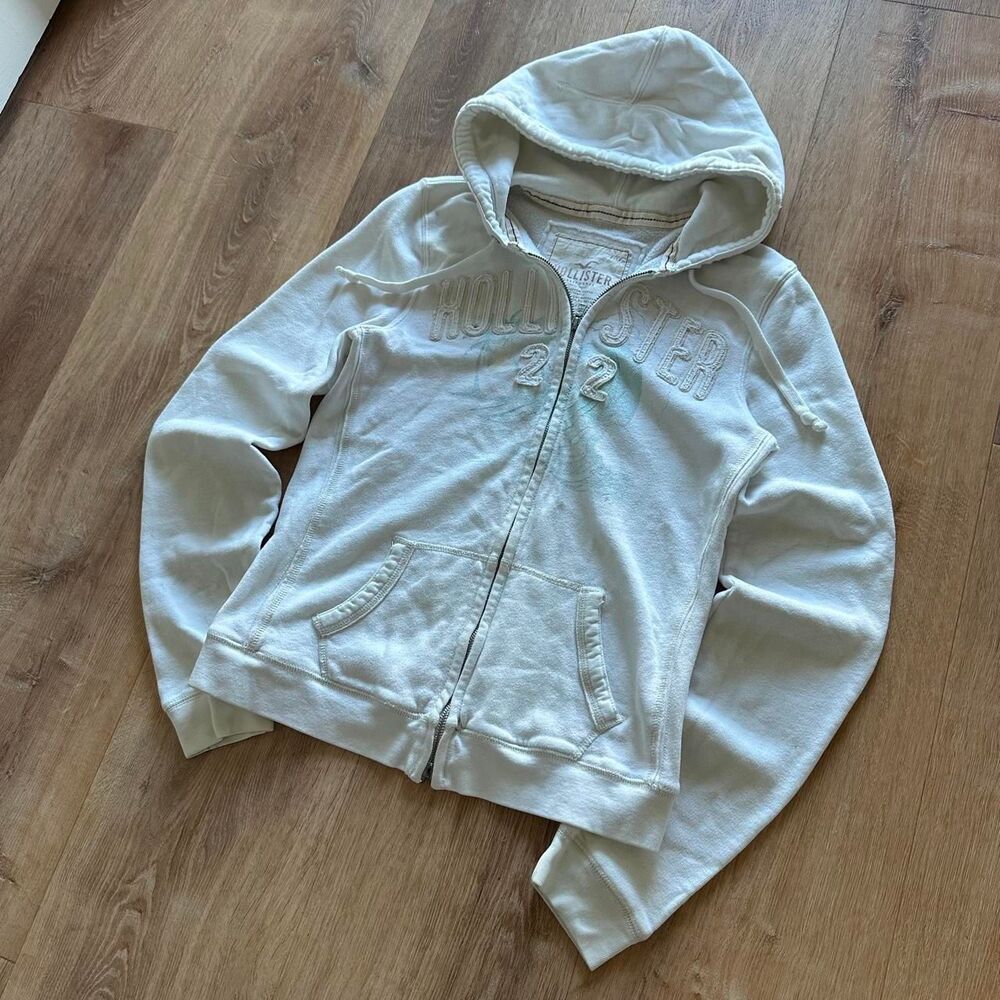 Hollister-co Women's White and Cream Hoodie